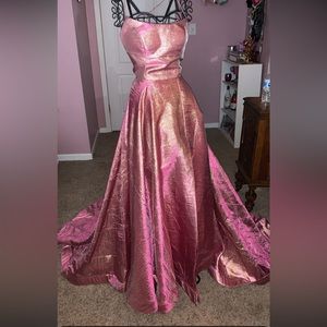 Sherri hill gown with open back and slit